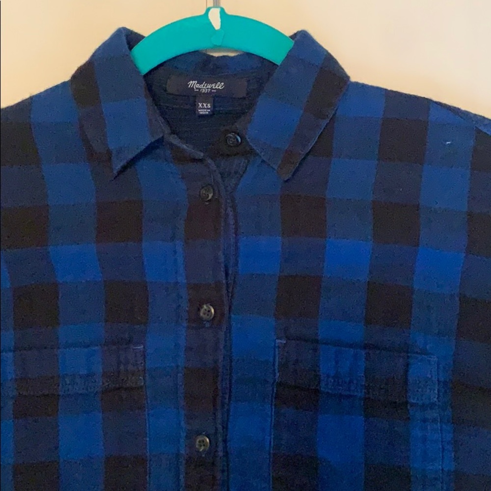 blue flannel short sleeve top